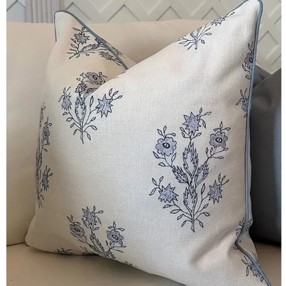 Jillien Harbor Throw Pillow Cover Mary in Off-White Periwinkle Floral 19" x 19" - Picture 1 of 4